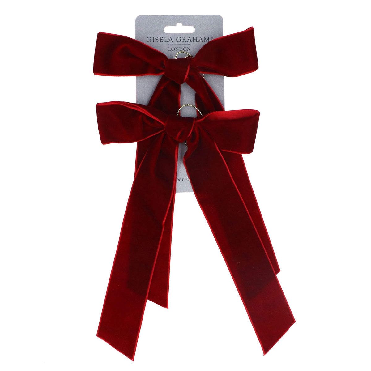 Gisela Graham Plum Velvet Bow Hanging Decorations 14cm – Pack of 2
