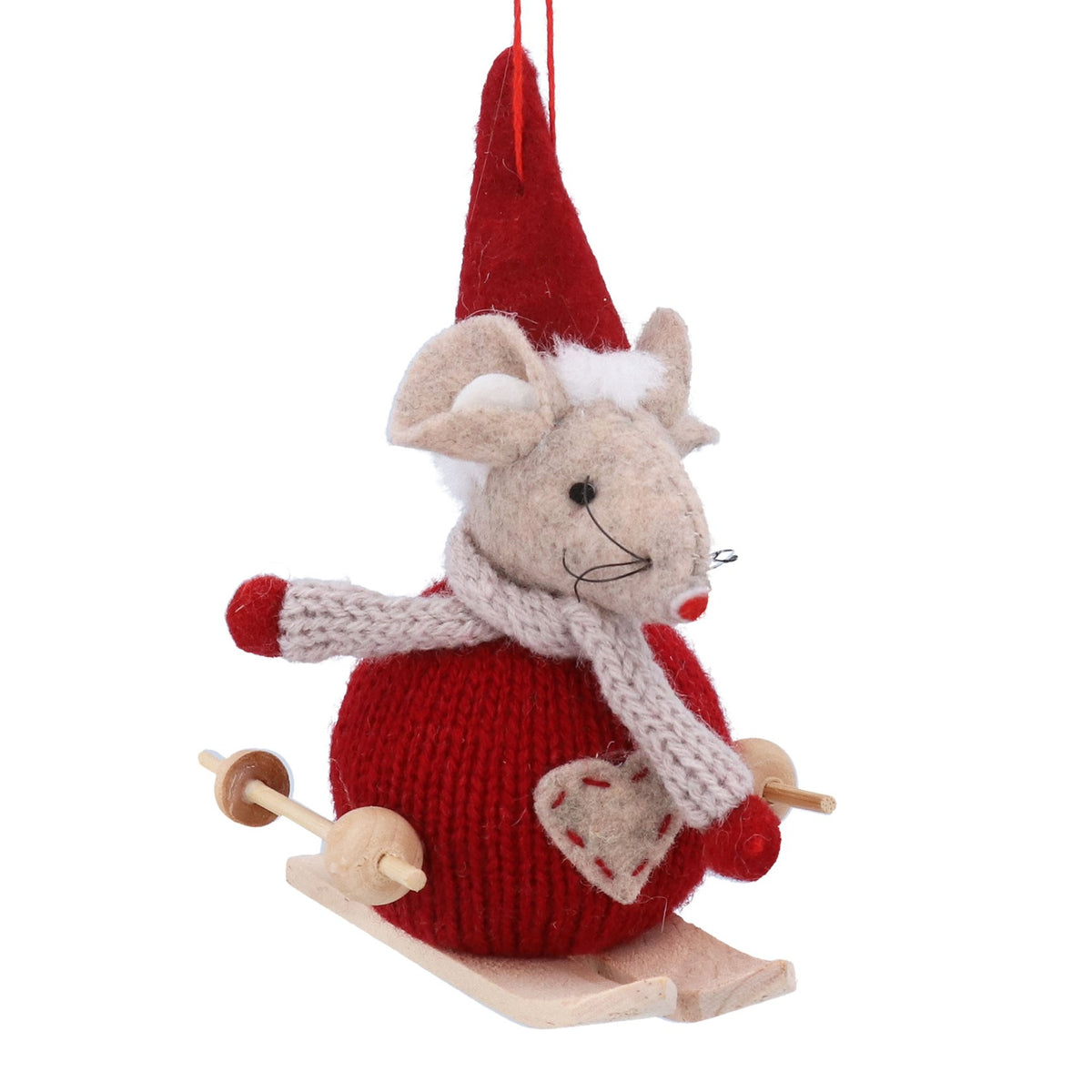 Gisela Graham Skiing Mouse Fabric Christmas Decoration 11cm