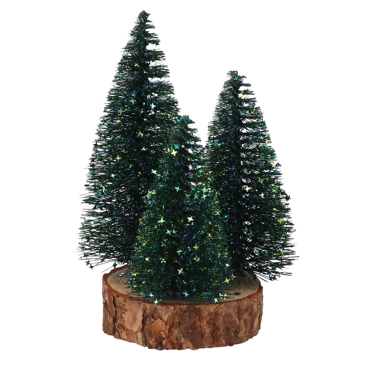 Gisela Graham Green Bristle Christmas Tree Trio with Stars 19cm