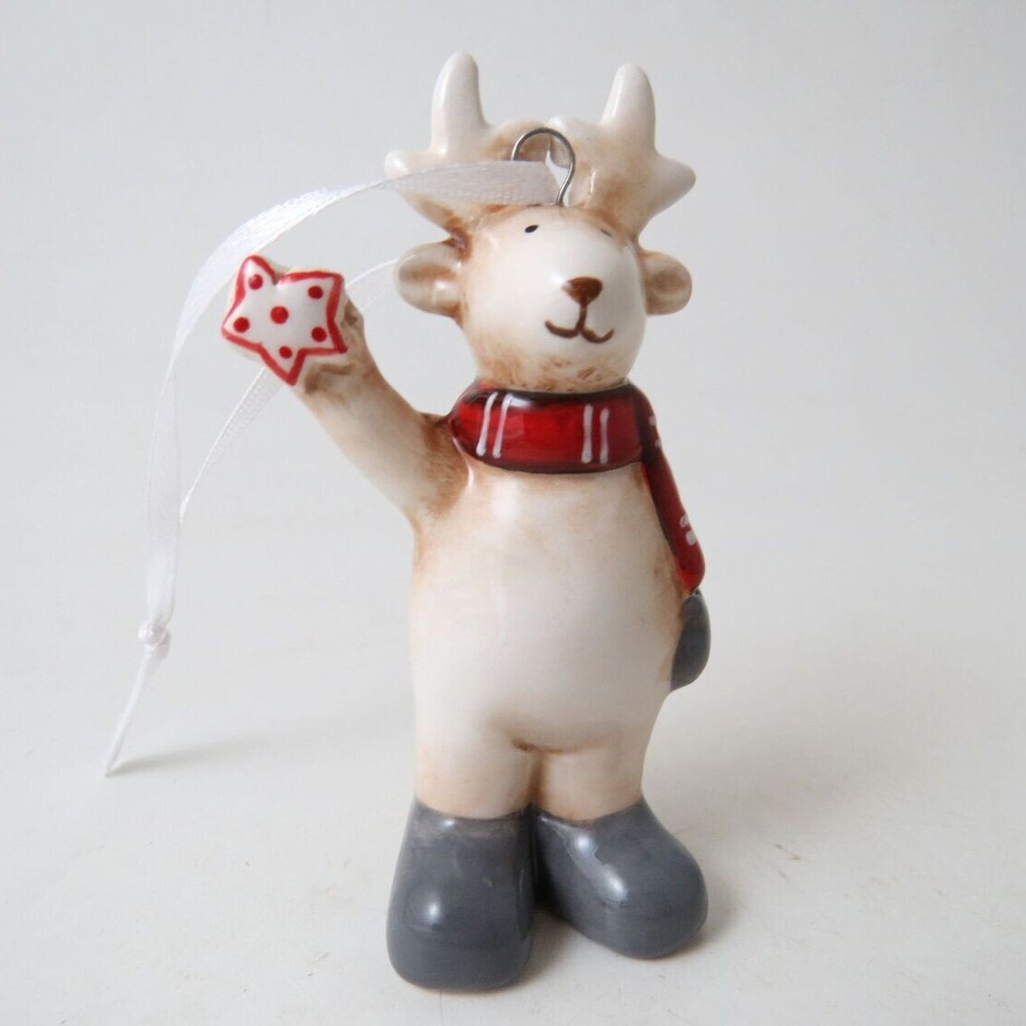 Ceramic Reindeer Holding Star Hanging Christmas Decoration
