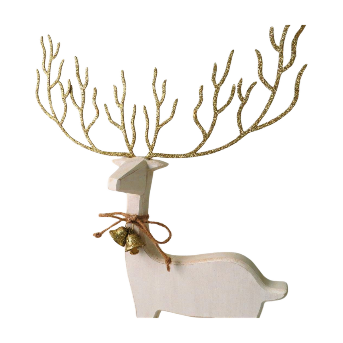 White Wood Reindeer with Gold Glitter Antlers - 2 Sizes