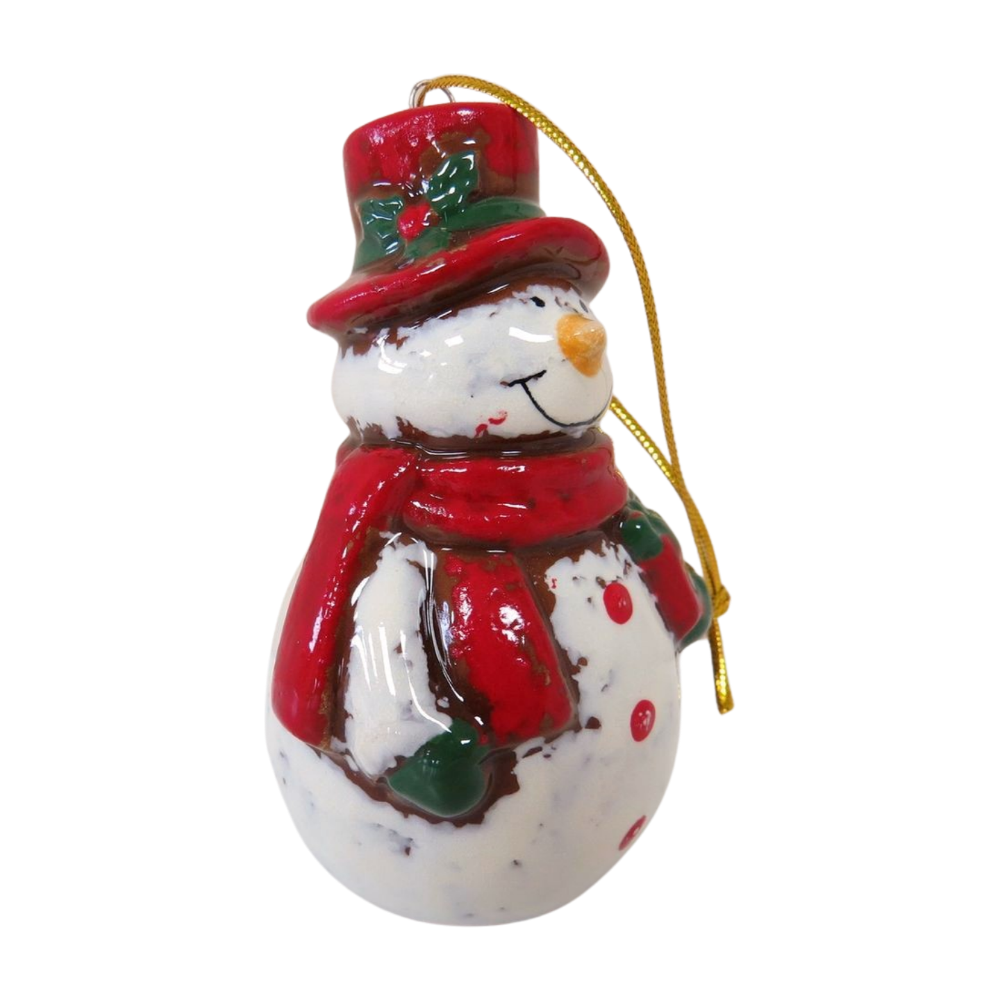 Ceramic Red Hat & Scarf Hanging Christmas Snowman Decoration
