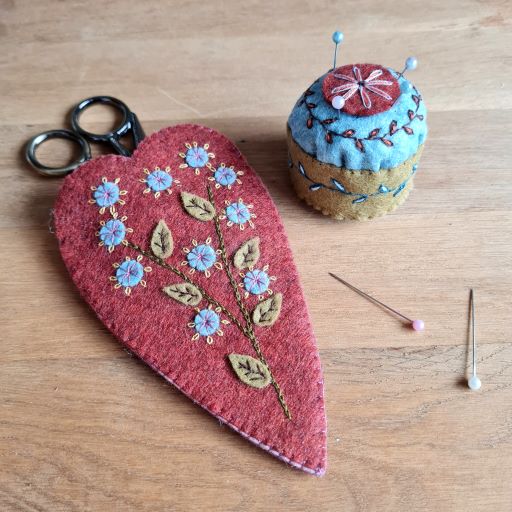 Corinne Lapierre Embroidered Scissors Pouch & Mini Pincushion Felt Craft Mini Kit