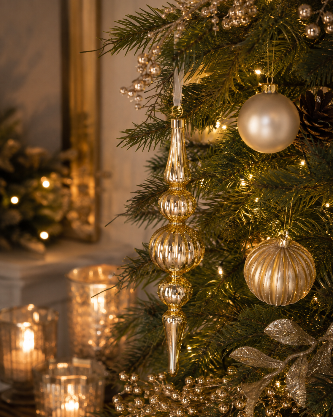 Glass Gold Finial Hanger 21cm – Gold Christmas Tree Decoration