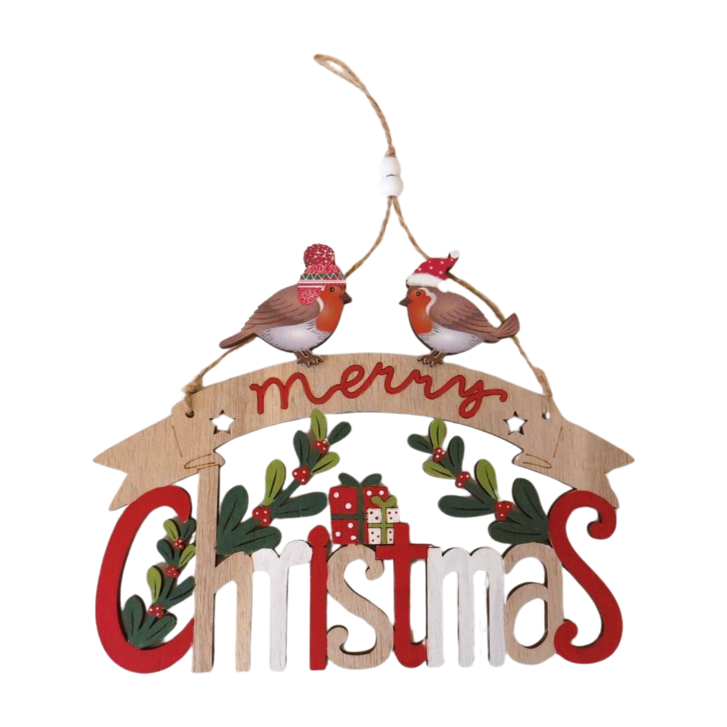 Merry Christmas Robin Wood Hanging Decoration