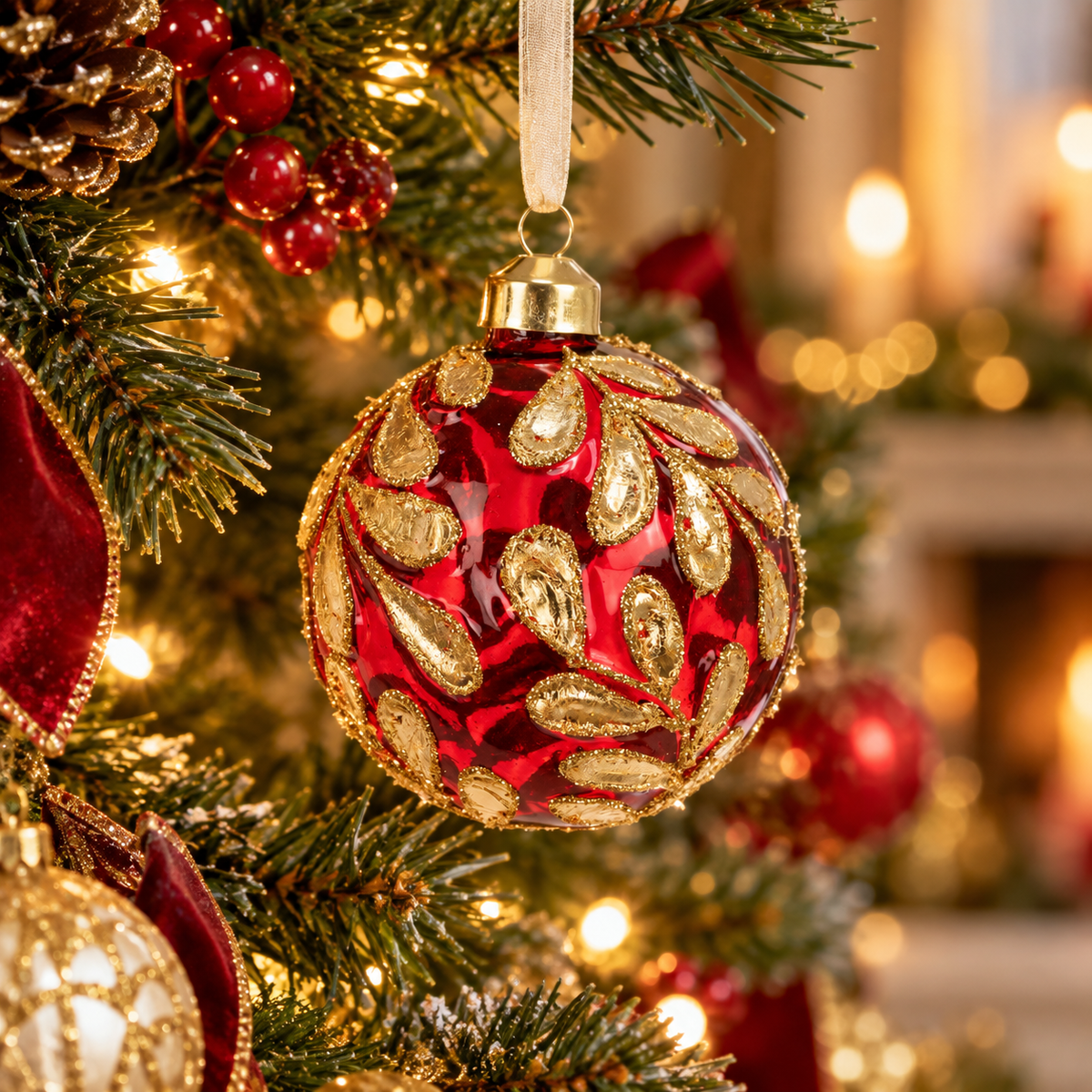 Red & Gold Glass Zoe Bauble 8cm