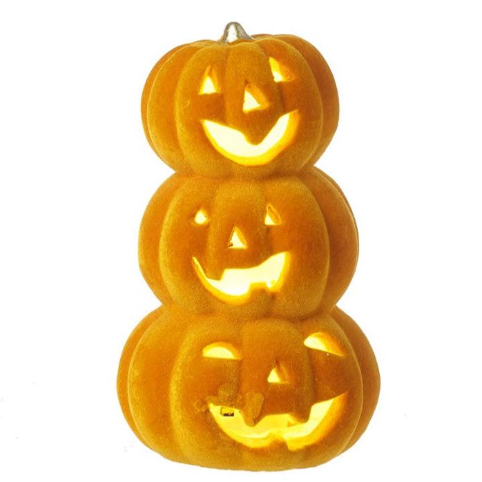 Halloween Light Up Ceramic Trio Of Pumpkins Stack Battery 14cm