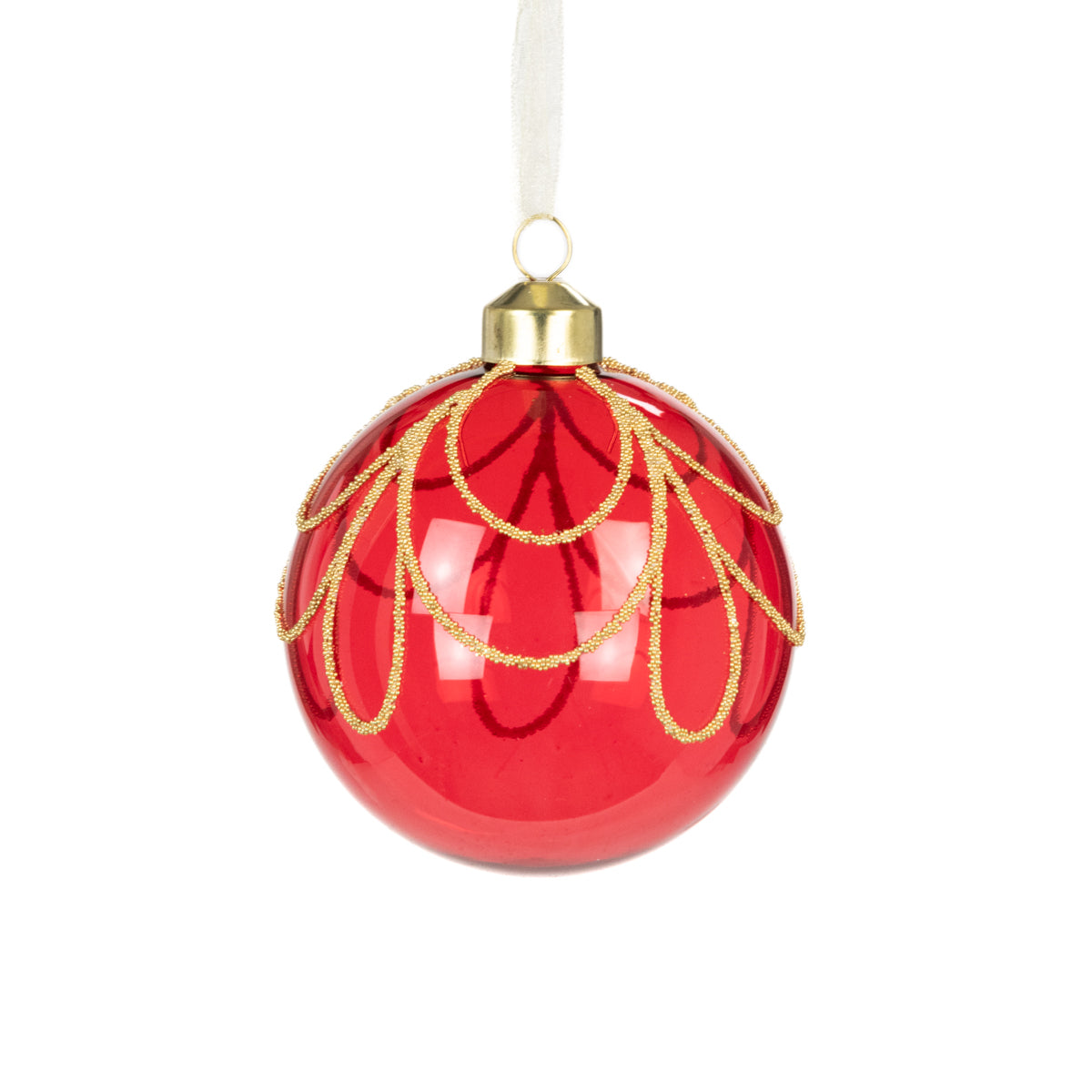 Morgan Red Glass Christmas Bauble with Gold Glitter Detail – 8cm