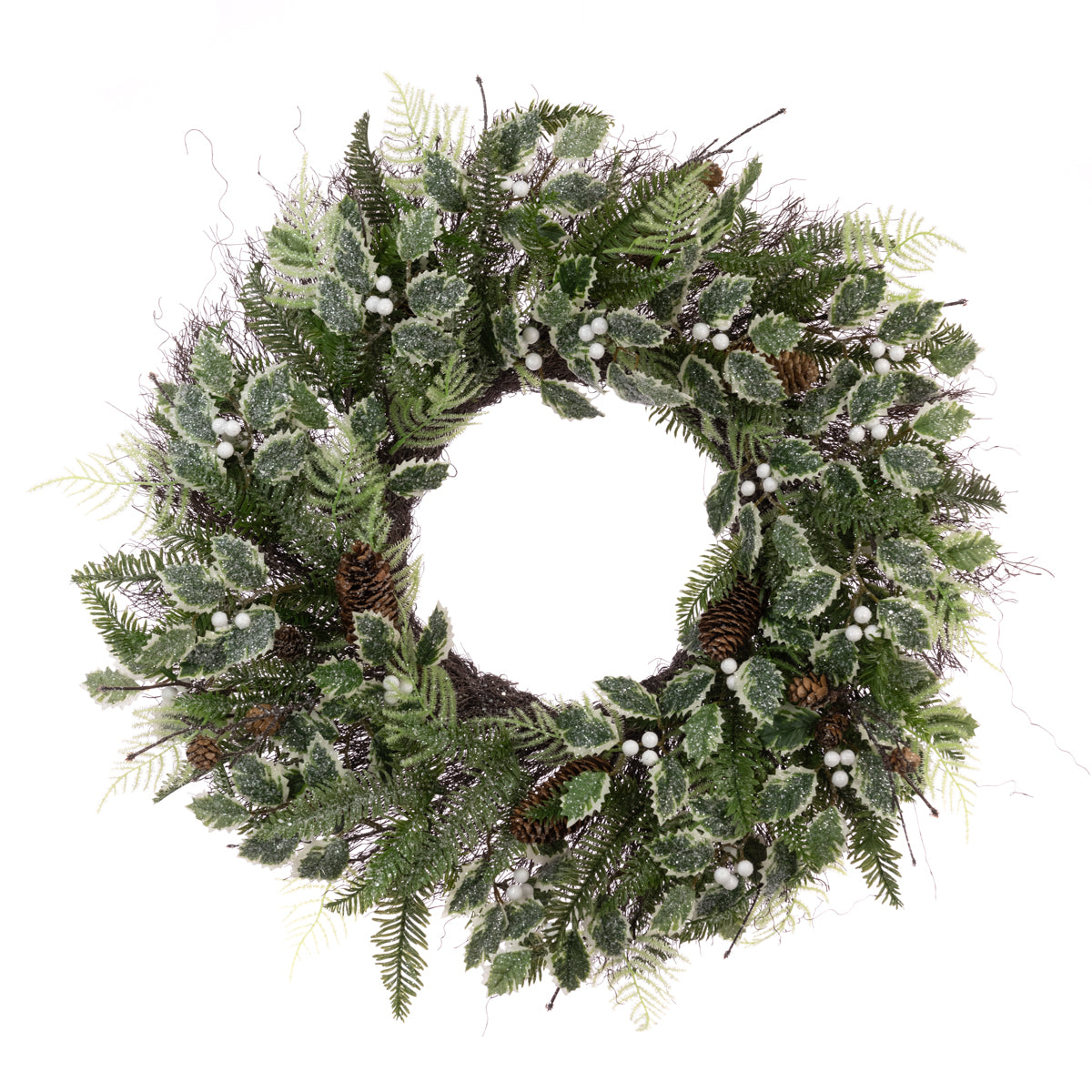 Sparkle Holly Christmas Wreath 71cm – Frosted Green & White Berry Wreath
