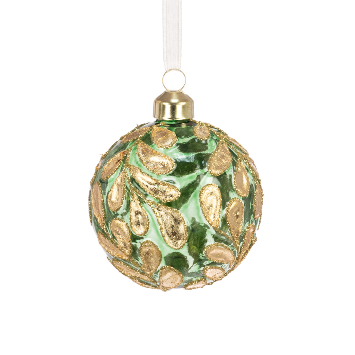 Green & Gold Glass Zoe Bauble 8cm