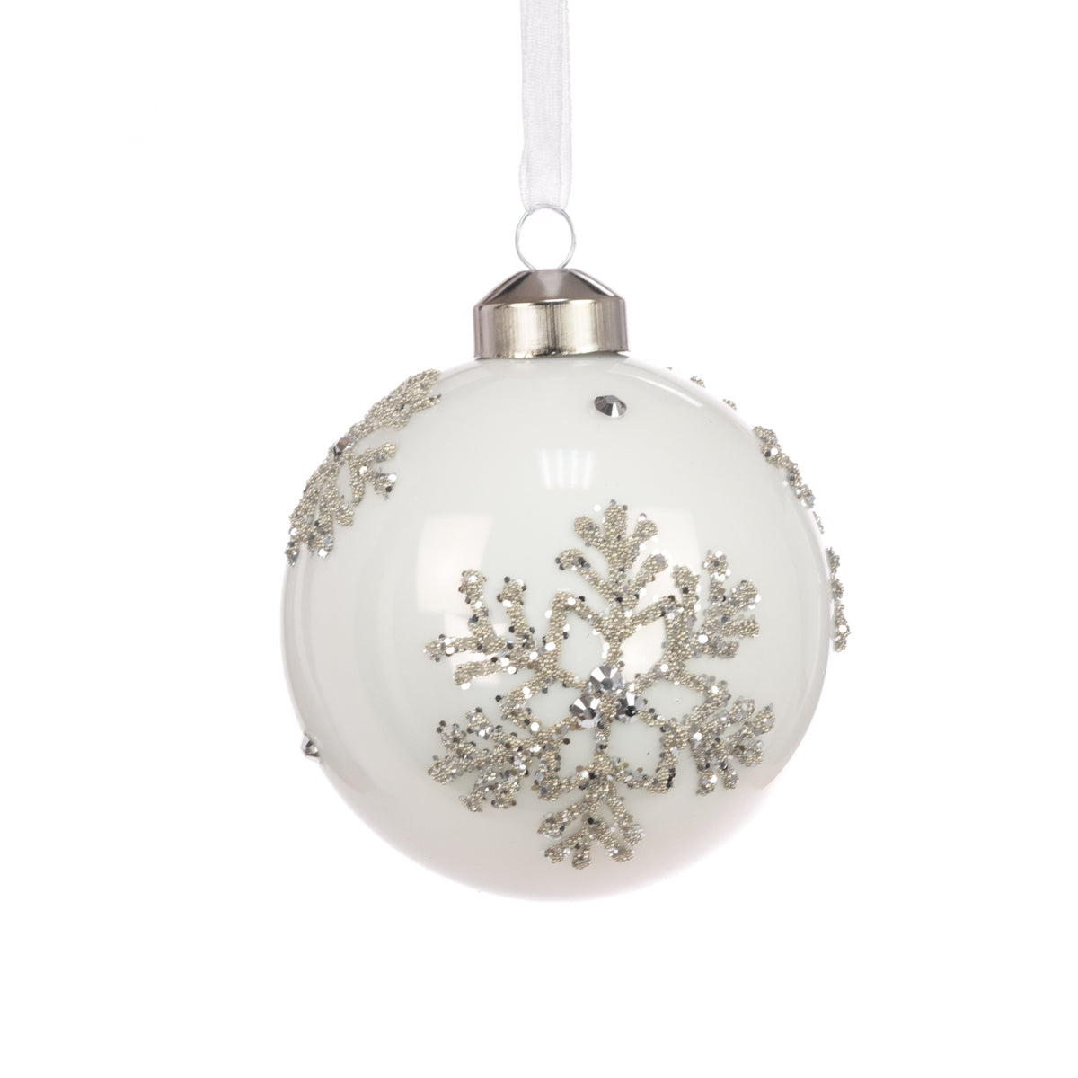 White Glass Leia Bauble 8cm