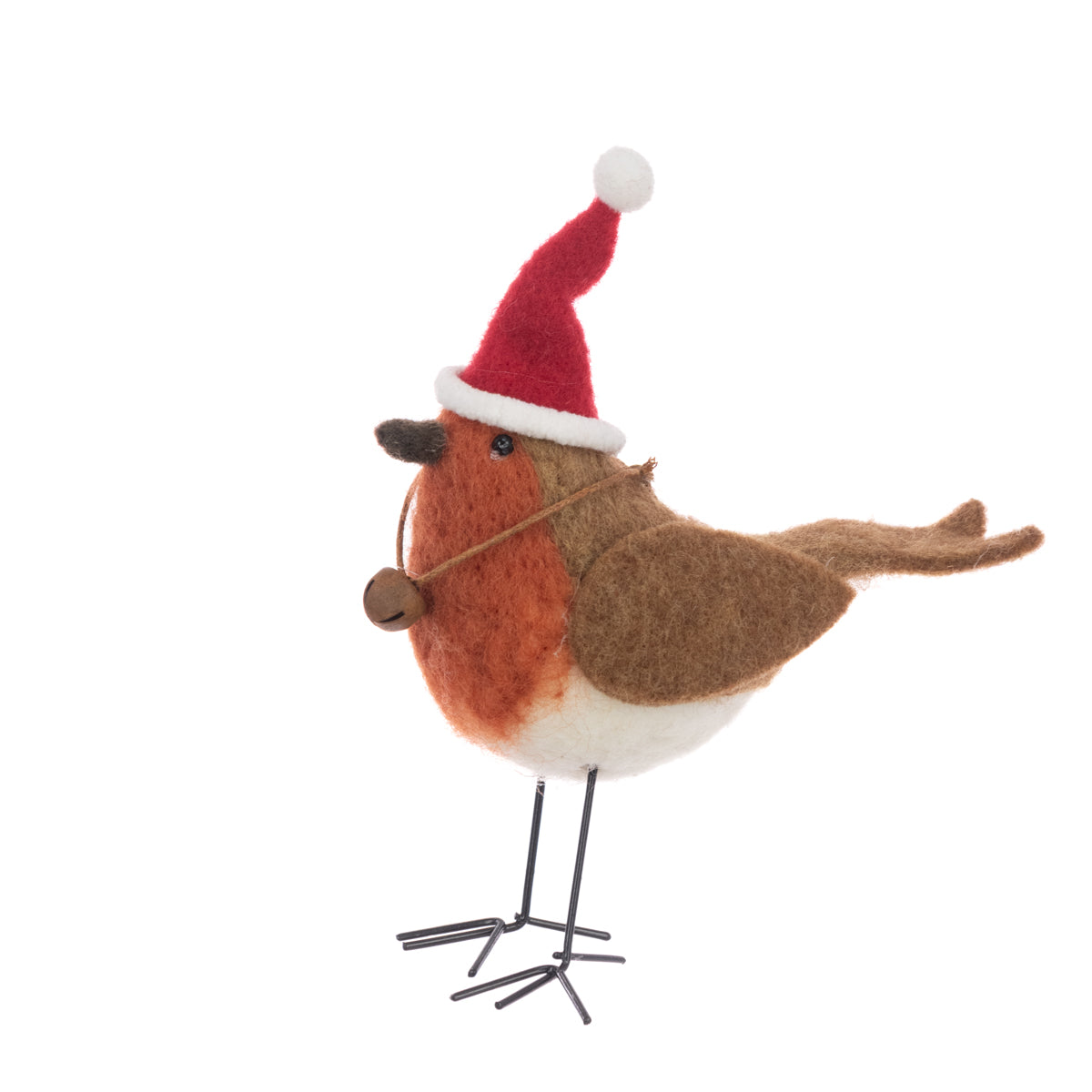 Felt Robin in Santa Hat Christmas Decoration 15cm