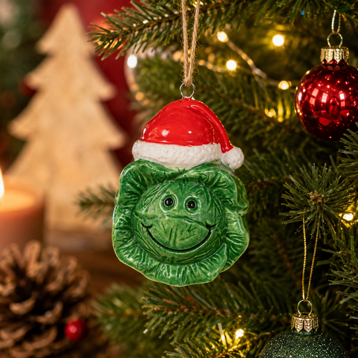 Ceramic cabbage with smiley face tree decoration by Giftware Trading