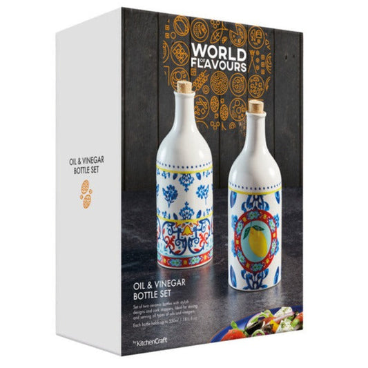 KitchenCraft World of Flavours 500ml Ceramic Oil and Vinegar Bottle Set