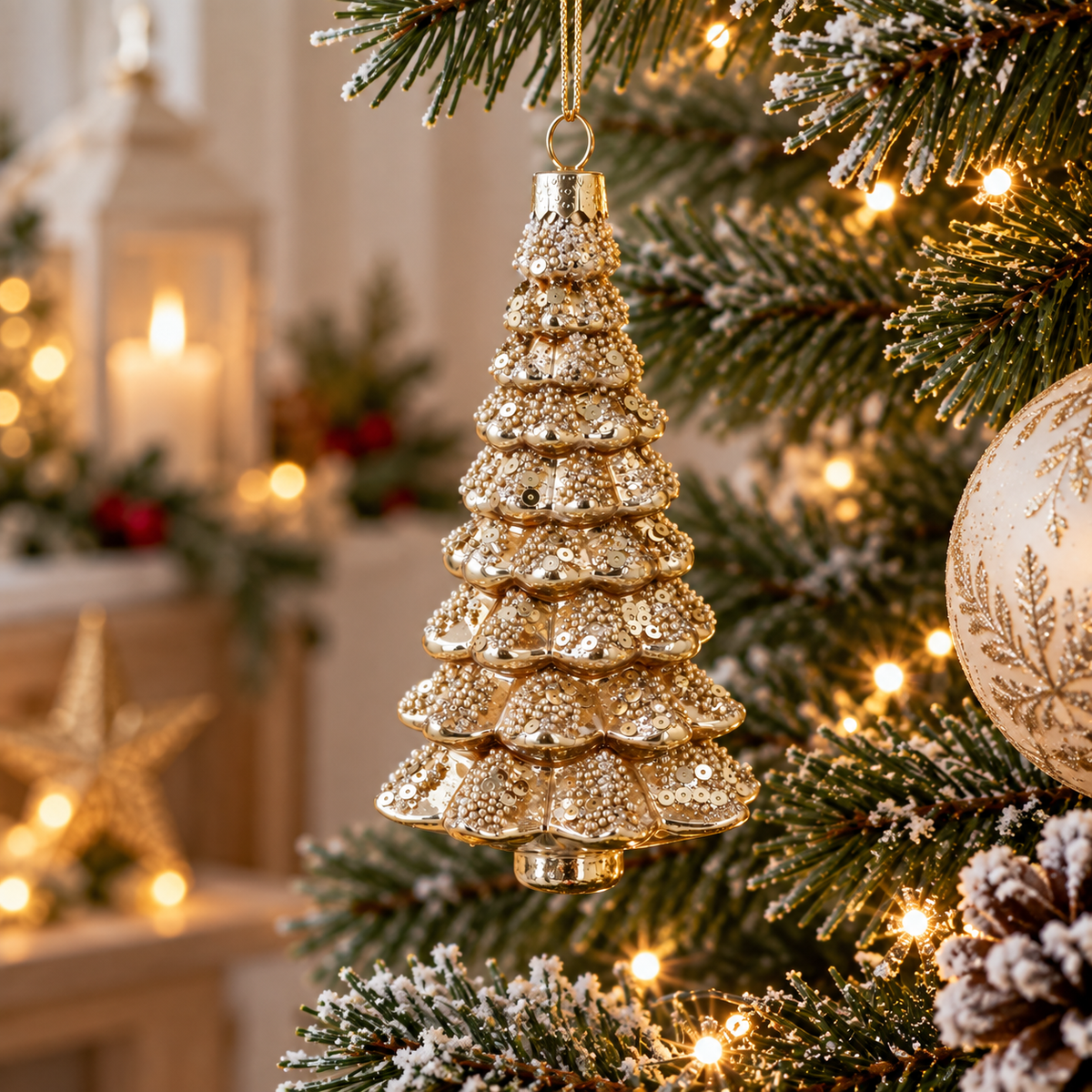 Gisela Graham Gold Glass Christmas Tree Hanging Decoration 13cm