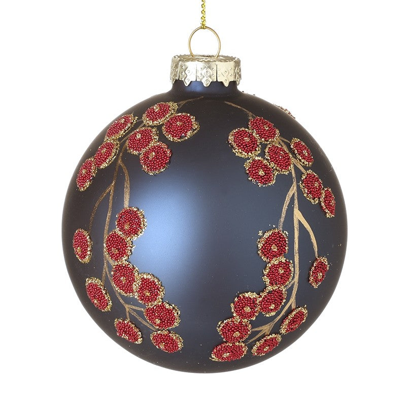 Blue Bauble With Red & Gold Berries