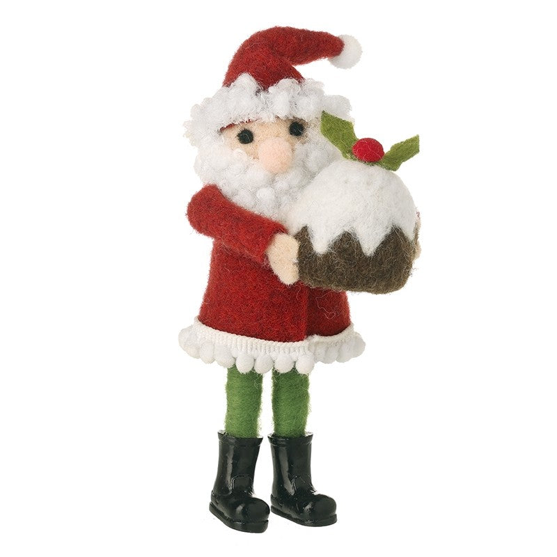 Felt Standing Santa With Christmas Pudding