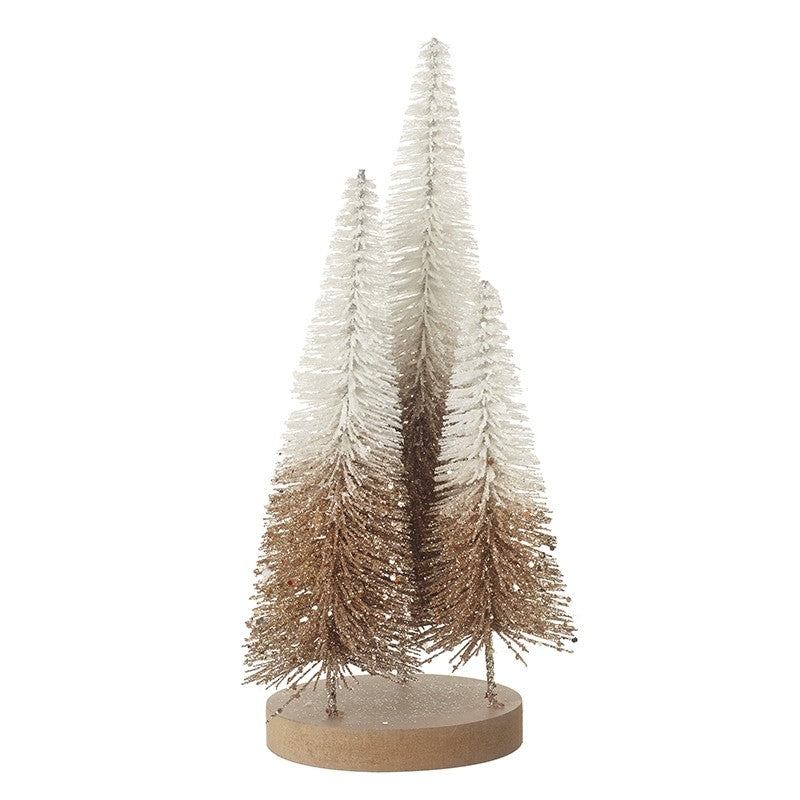 Set of 3 Gold & White Brush Trees 29cm