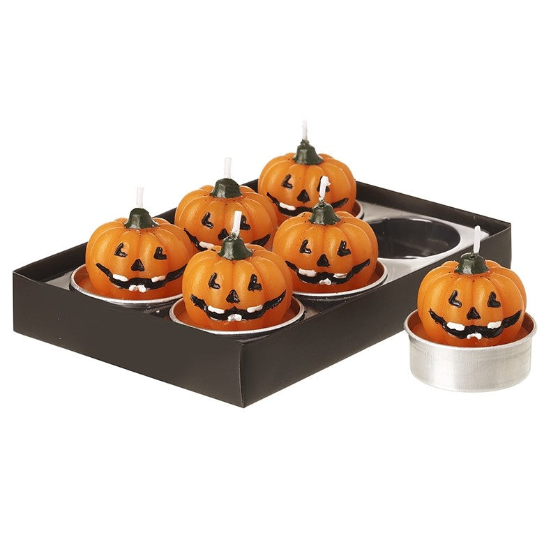 Set of 6 Wax Orange Pumpkin T-Lights