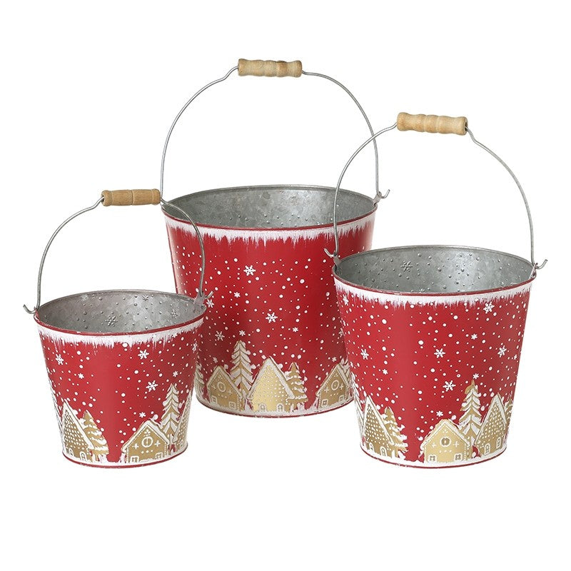 Red Metal Festive Tall Bucket Set