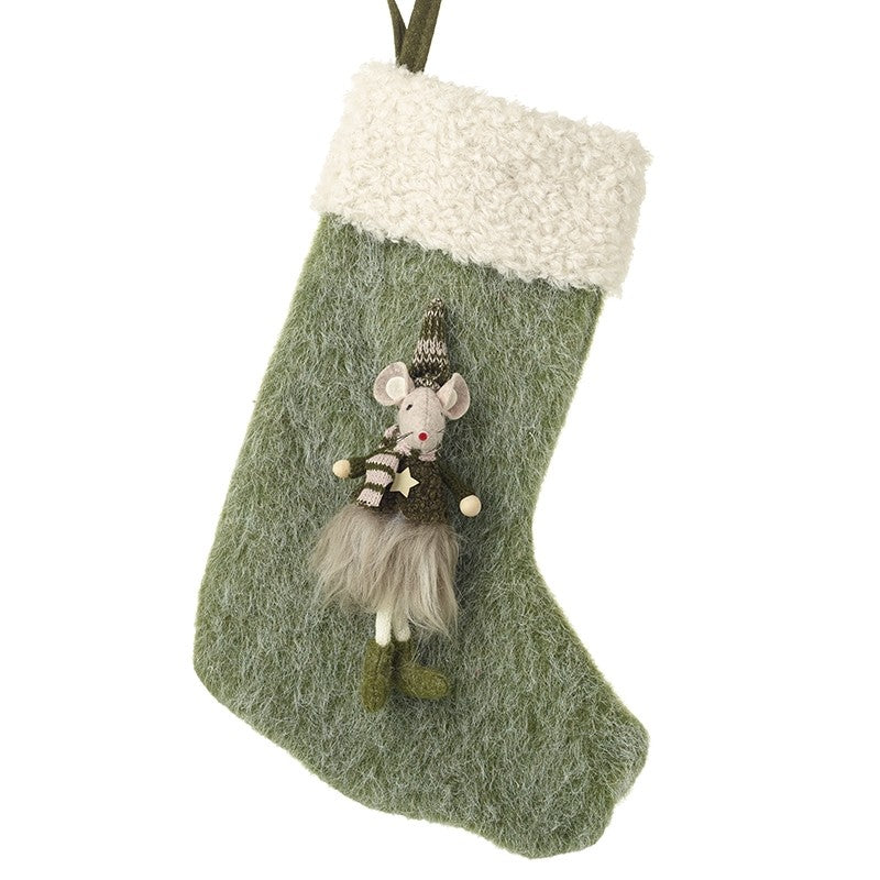 Green Mouse Hanging Christmas Stocking 34cm