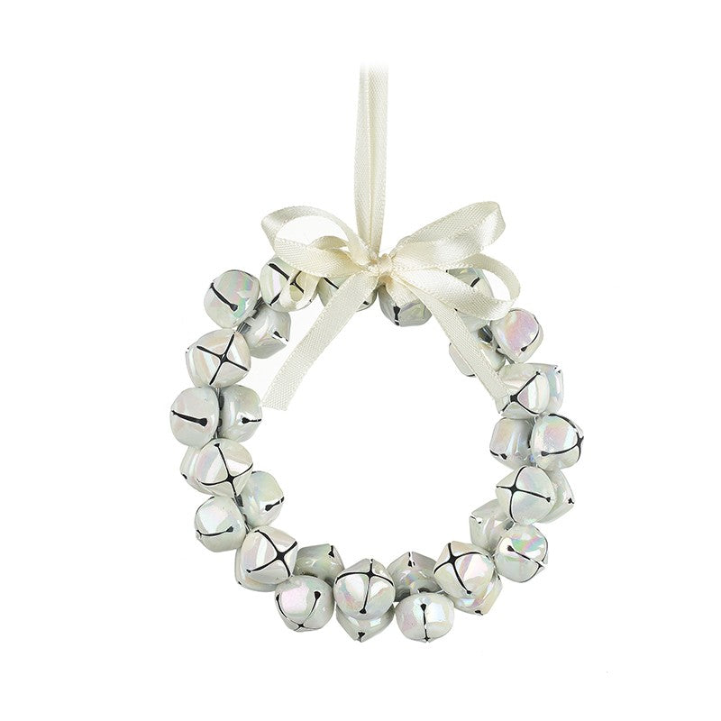 White Pearl Metal Hanging Bell Wreath 10cms