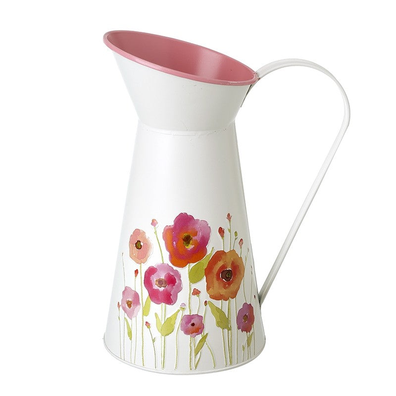 White Floral Metal Jug with Pink Interior – 24cm