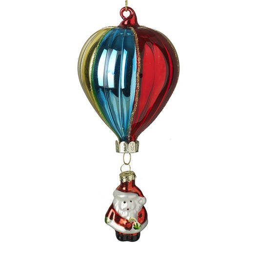 Hanging Glass Santa And Hot Air Balloon Ball Christmas Decoration