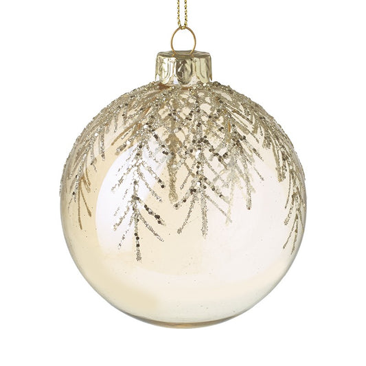 Opaque Glass Christmas Bauble With Gold Glitter Design Top