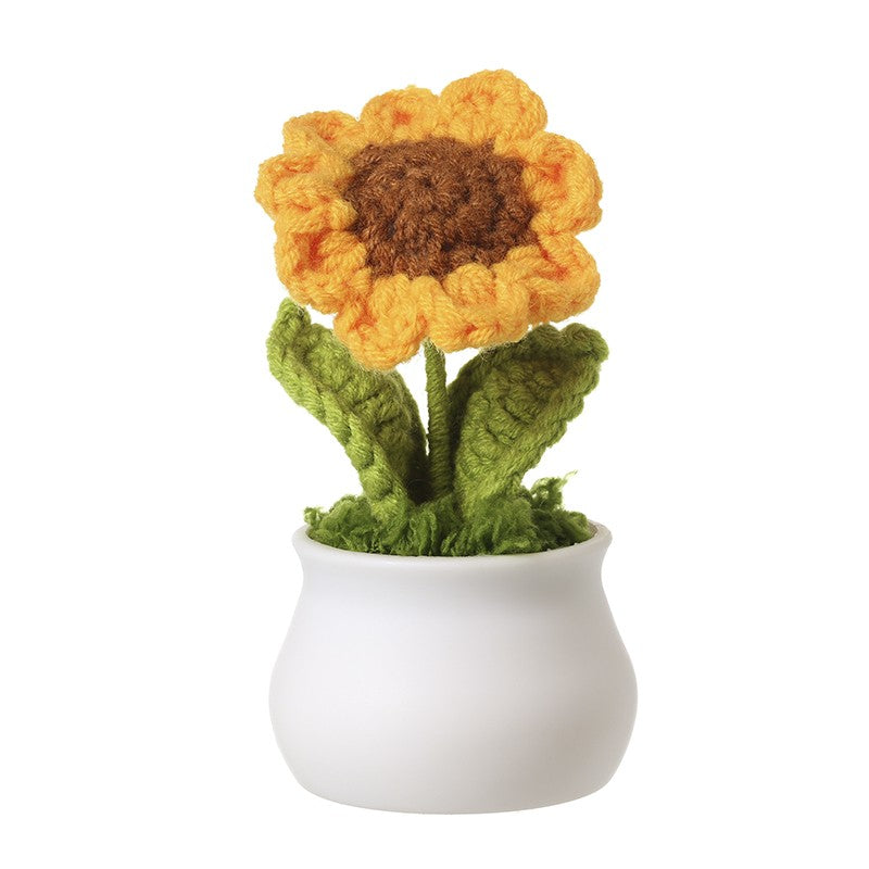 Knitted Sunflower In White Pot