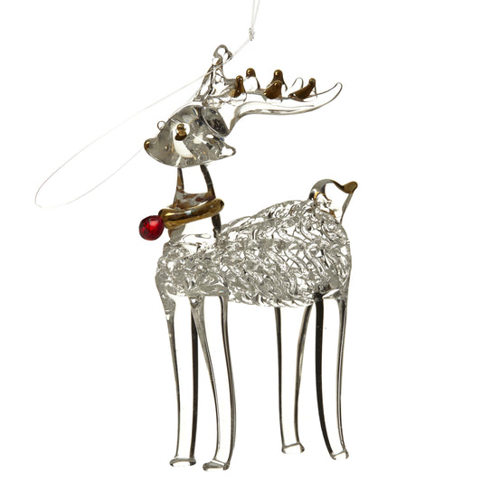 Glass Hanging Reindeer with Gold & Red Collar