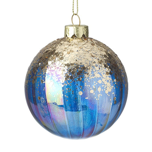 Gold Topped Blue Glass Bauble