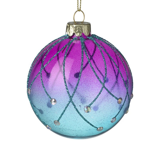 Clear Pink & Blue Glass Bauble With Gems