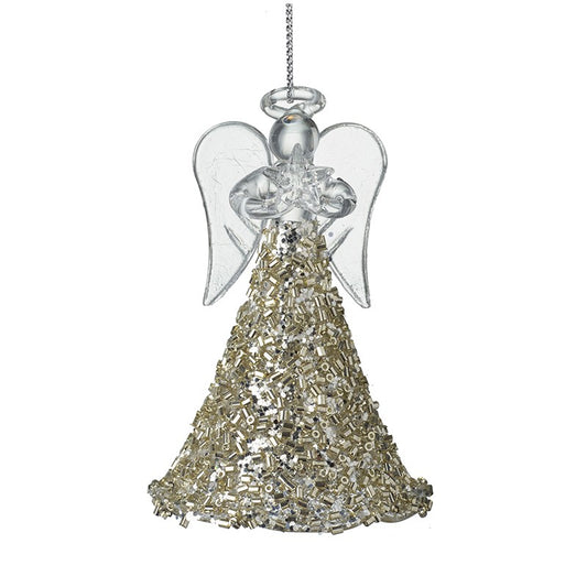 Gold Glittery Cone Skirted Angel Hanging Decoration