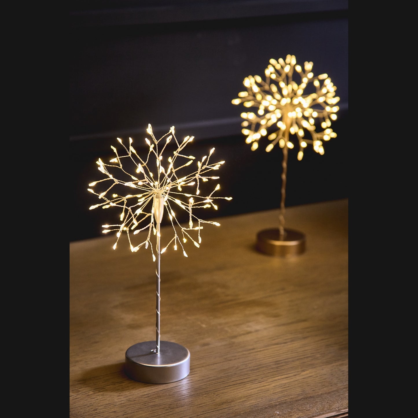 Mini Table Dandelion Battery Light -Silver or Gold – 120 Warm White LEDs