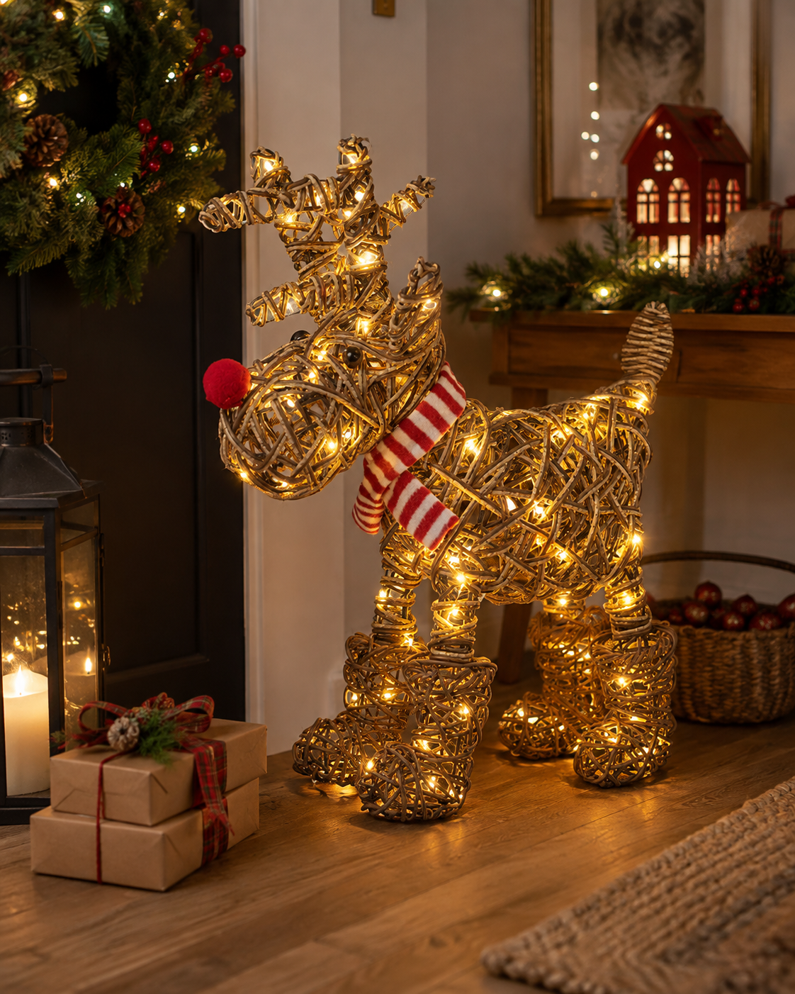 Light Up Rattan Reindeer In Boots 60 LED