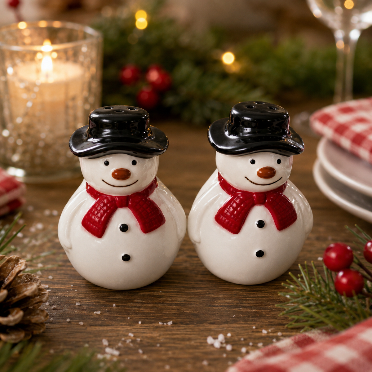 Ceramic Snowman Christmas Salt & Pepper Holders 8cm