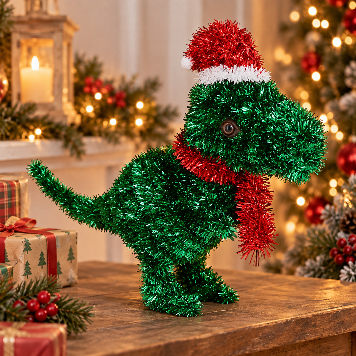 Gisela Graham Tinsel T-Rex Christmas Ornament 38.5cm
