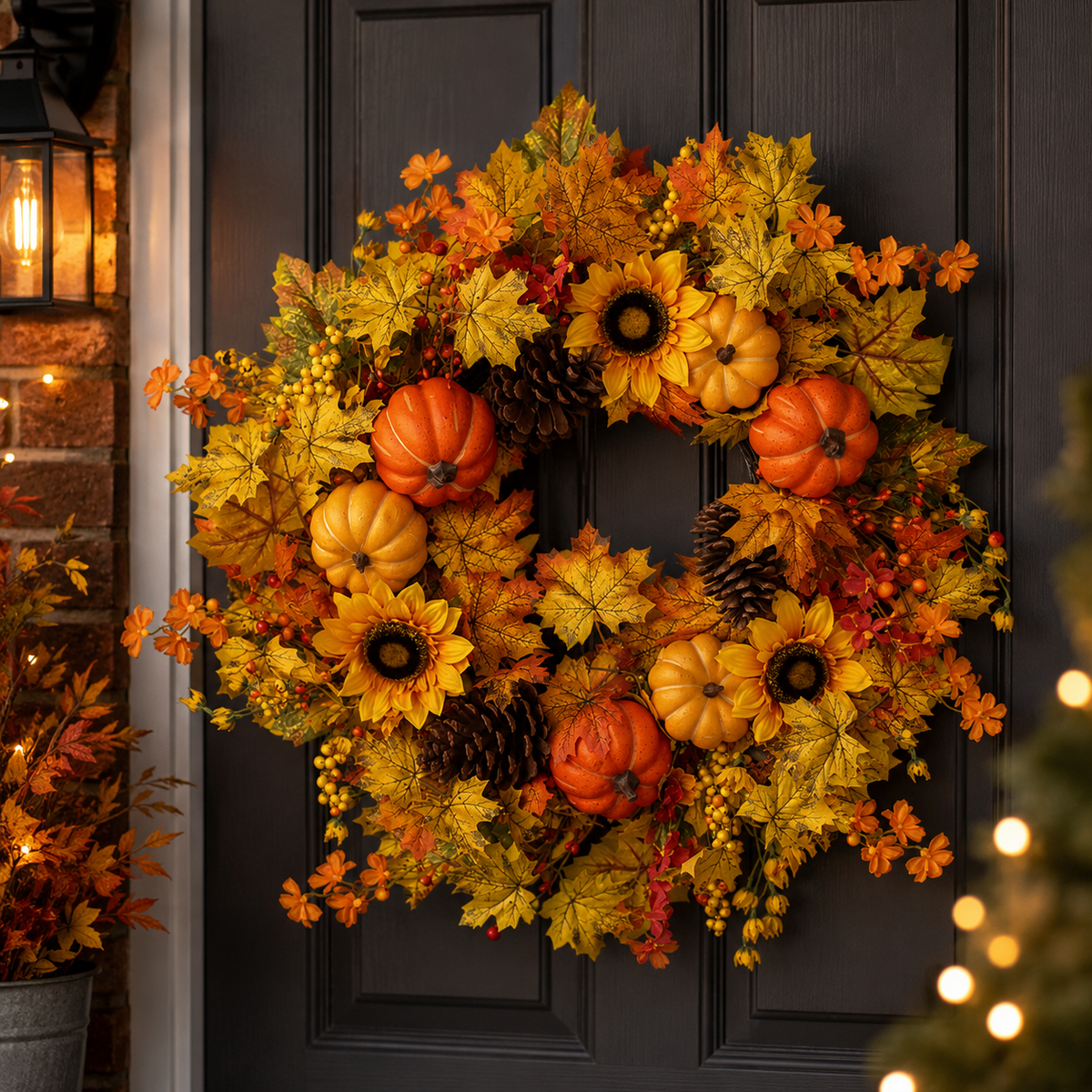Pumpkin & Flower Autumn Wreath 65cm