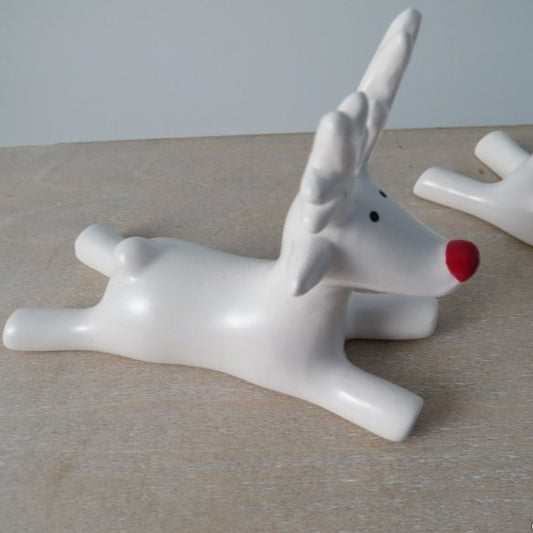 Lying White Reindeer with Red Nose Christmas Decoration - 2 Sizes
