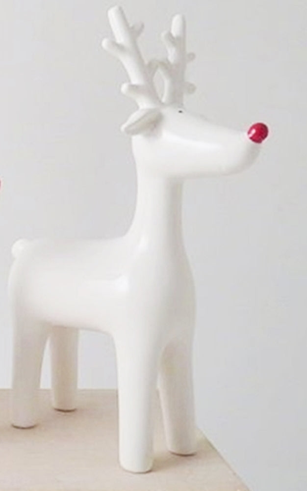 White Ceramic Reindeer with Red Noses - 3 Sizes