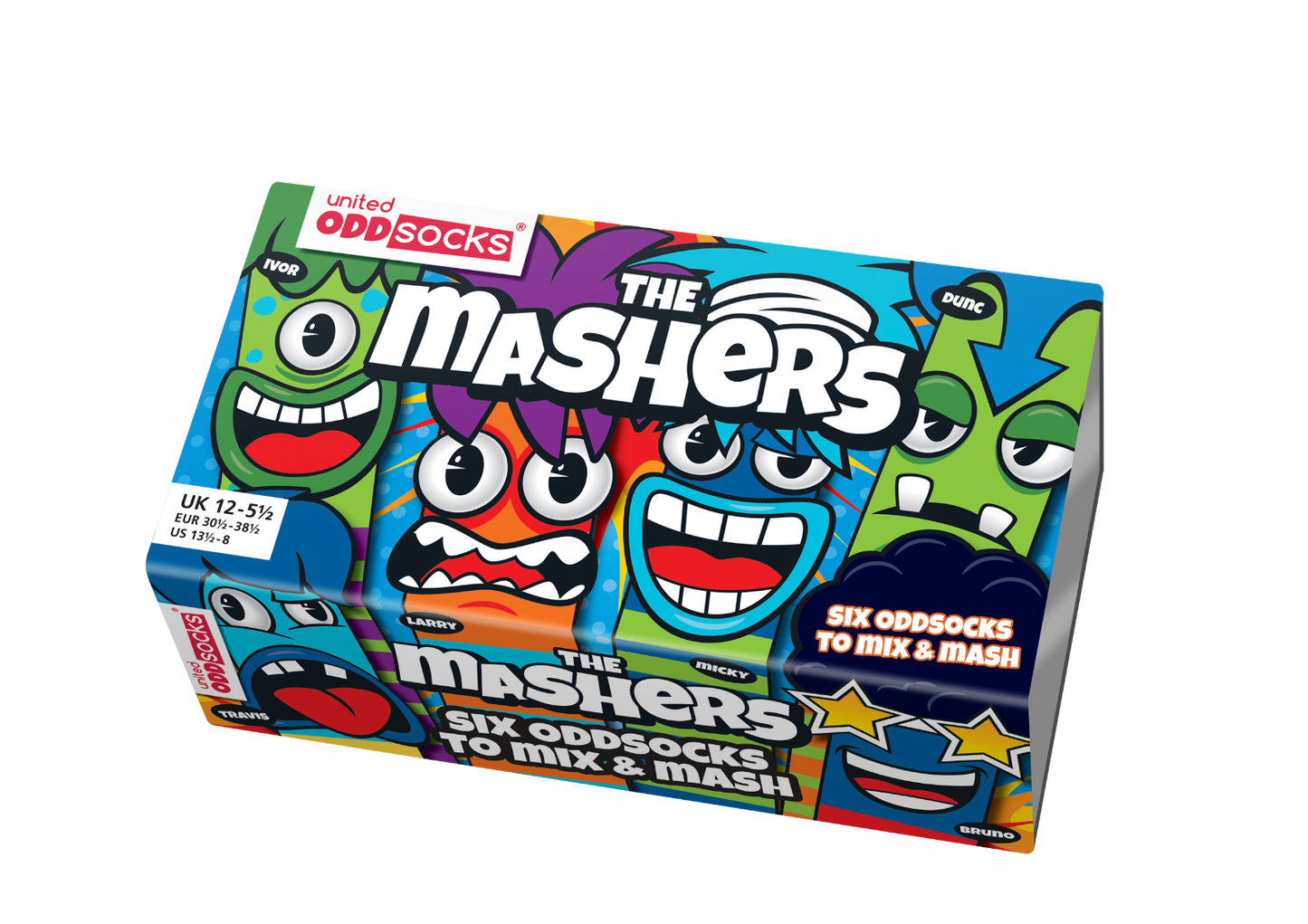 United Oddsocks The Mashers  Kids Size UK 12-6  Set Of 6 Odd Socks