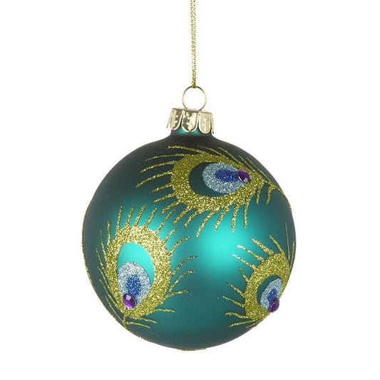 Teal Glass Peacock Style Bauble