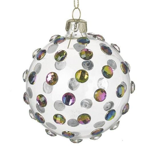 Iridescent Glass Bauble With Sequins Christmas Decoration