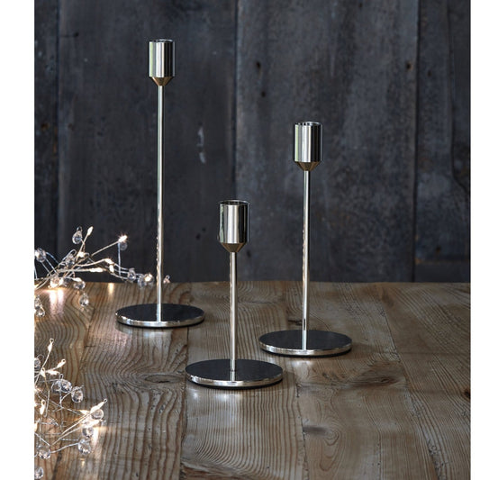 Set of 3 Chrome Candle Stands