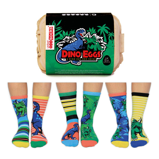 United Oddsocks "Dino Eggs" UK Size 12-6 Set Of 6 Dinosaur Socks