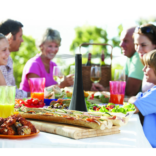Shop Fly Repellents - Fly Fans for Tables - Family Enjoying Food in Peace sitting on eating table