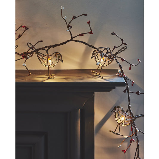 Winter Robin Chain Fairy Lights - Mains or Battery