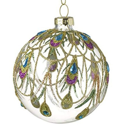 Peacock Design Clear Glass Bauble