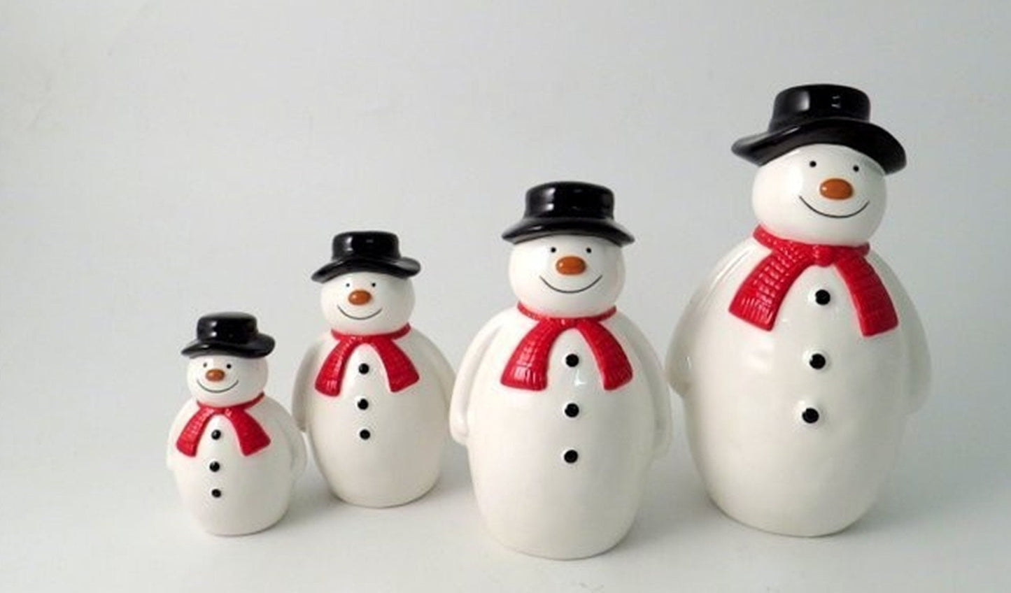 White Ceramic Standing Snowman Christmas Ornaments - 4 Sizes